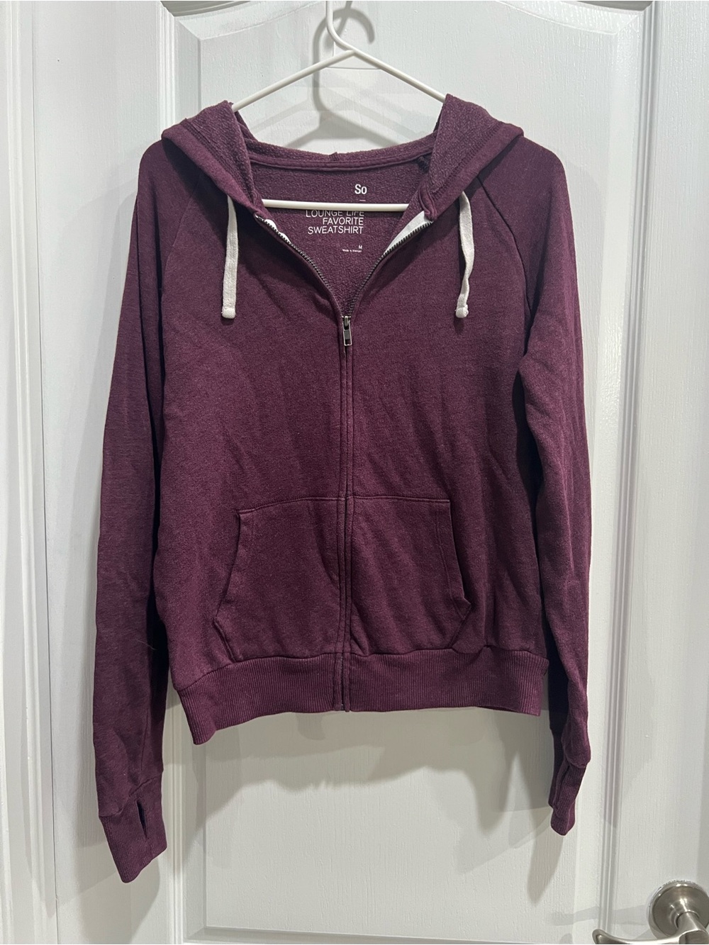 SO Lounge Life Favorite Sweatshirt Zip Up Hoodie Purple size Medium